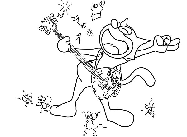 Felix The Cat, : Felix the Cat Playing Guitar Coloring Pages