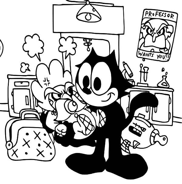 Felix The Cat, : Felix the Cat and Baby Professor Coloring Pages
