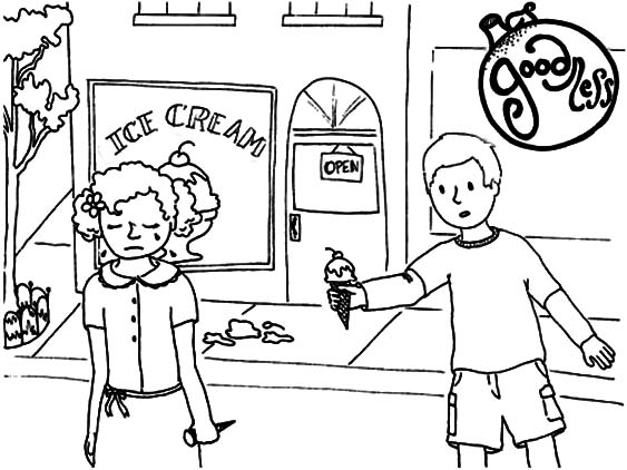 Kindness, : Kindness Giving Sad Girl an Ice Cream Coloring Pages