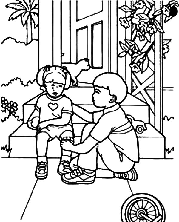 Kindness, : Kindness is Comforting Little Sister Coloring Pages