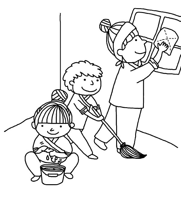 Kindness, : Kindness is Helping Mother Cleaning House Coloring Pages