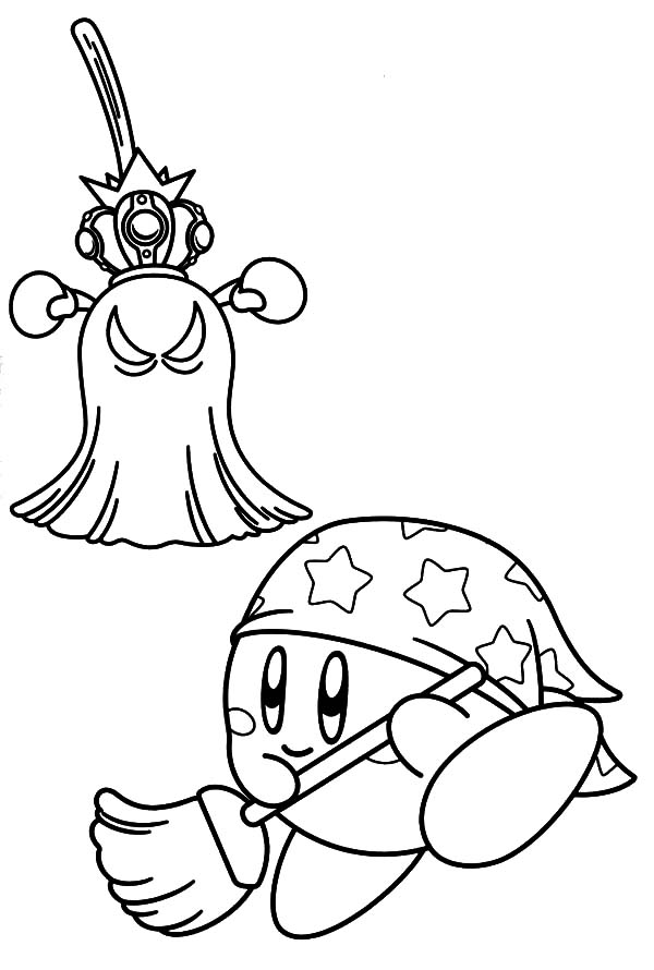 Kirby, : Kirby Fight Against Broom Monster Coloring Pages