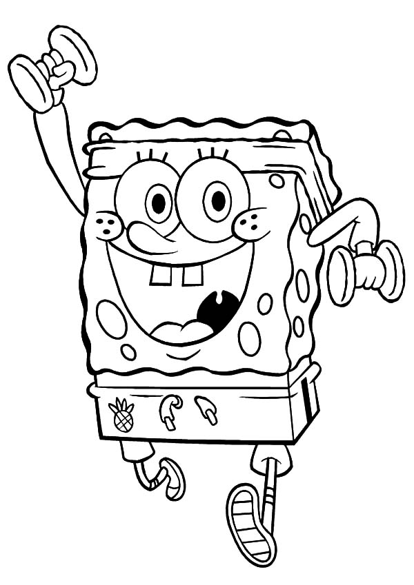 Exercise, : Spongebob Exercise with Dumbbells Coloring Pages