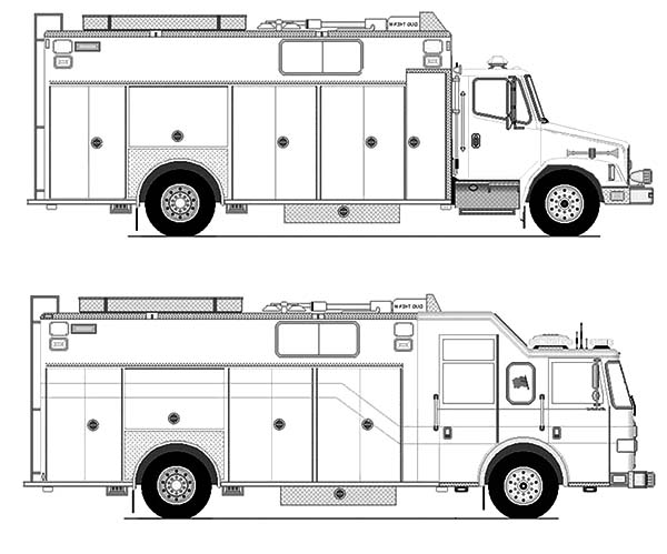 Fire Engine, : Type of Fire Engine Coloring Pages