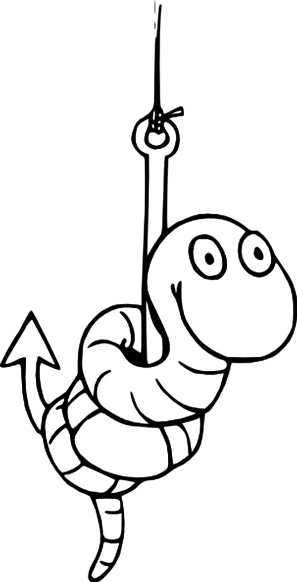 Fishing Lures, : Worm on a Hook Fishing Lure Coloring Pages